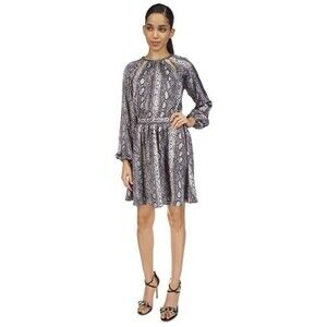 Michael Kors Women's Dress Snakeskin-Print Chain-Neck Dress Silver Black size XS